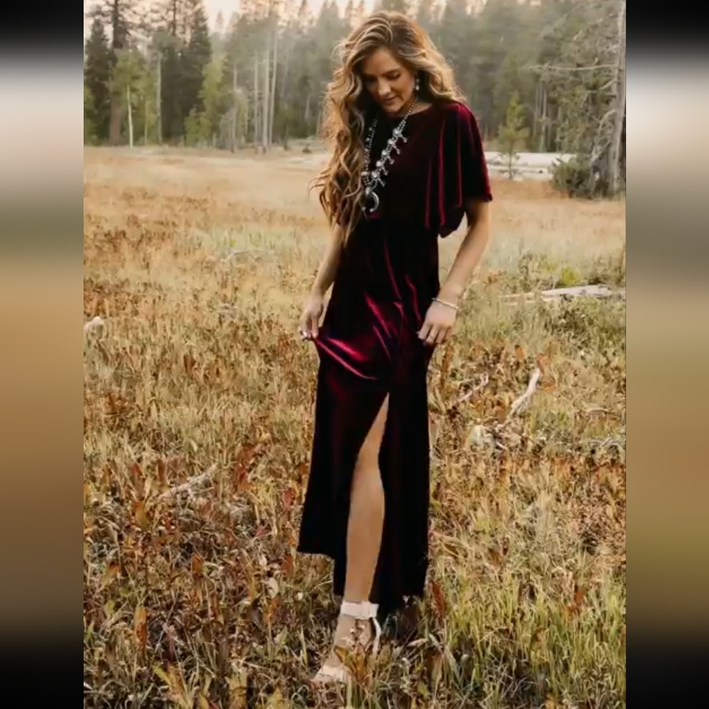 Burgundy Velvet Elegant Maxi Dress NWT